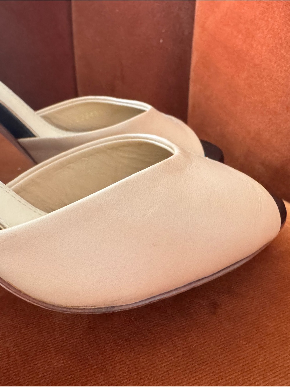 CHANEL Tan Leather Open-Toe Ankle Strap with pearl heels - Picture 9 of 13